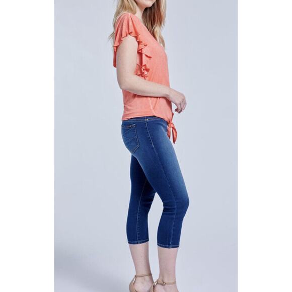 *NEW* Seven 7 Flutter Short Sleeve Tie Front T-Shirt Top Coral Orange Size XL - Picture 7 of 11